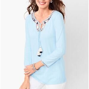 Women's Large Petite Talbots Blue Keyhole Neckline Lagenlook Flowy Coastal Boho